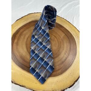 Concepts by Claiborne Geometric Silk Necktie Blue Brown Pattern OS Vintage 2000s